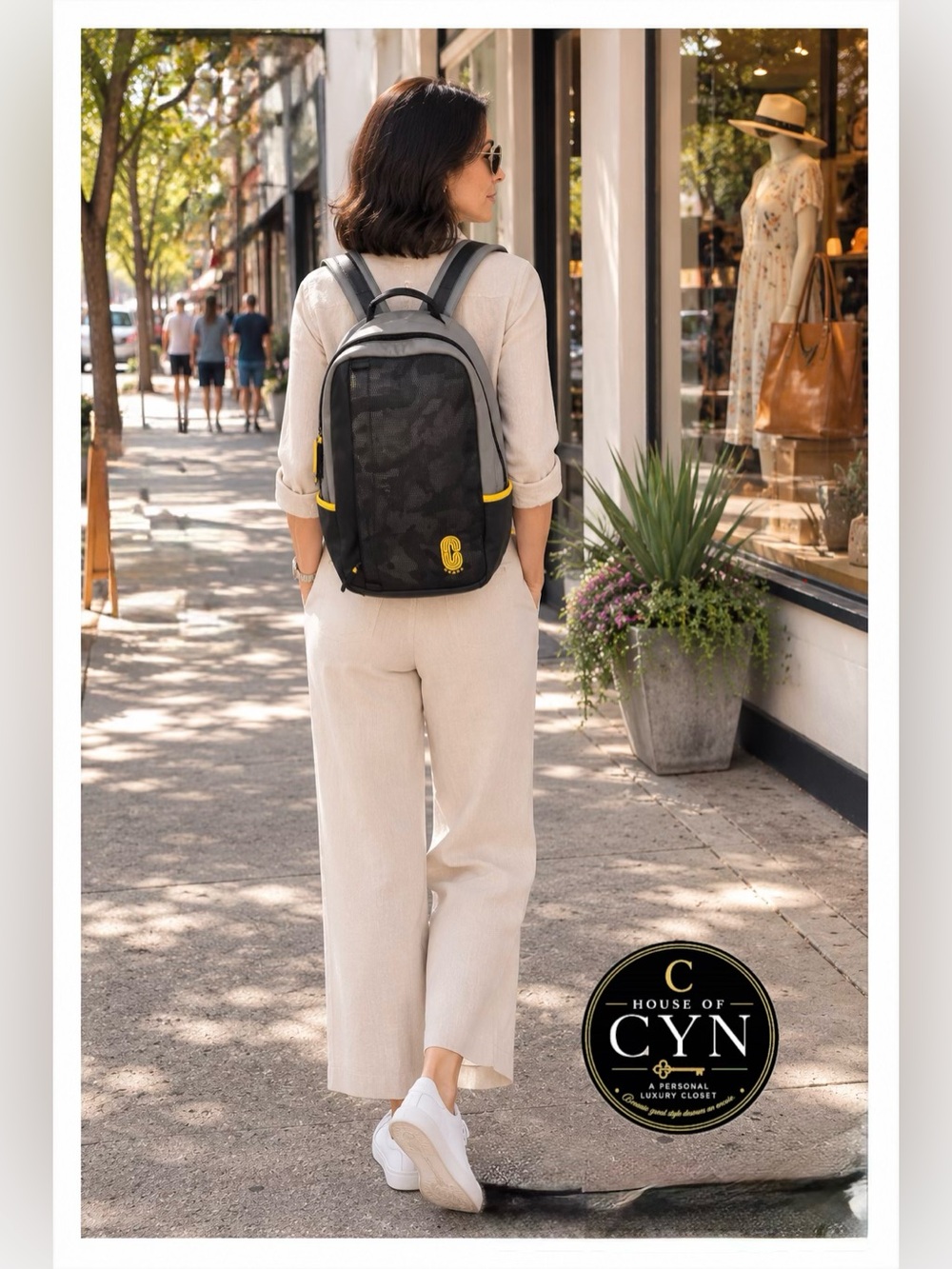Coach Edge Leather Backpack Gray Black Yellow C2057-4001 Unisex